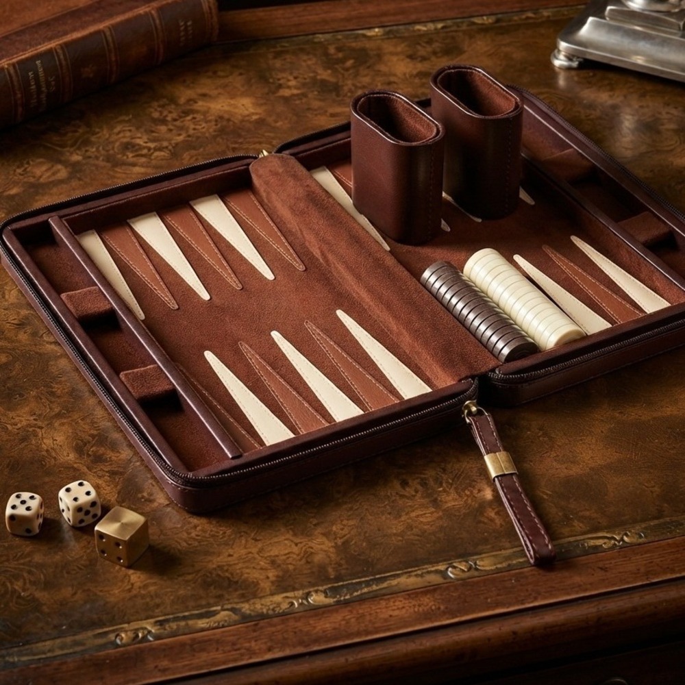 MCM Vintage Backgammon Gift Game Set Travel Case Dice Set Doubling Cube